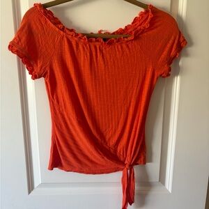 I.N. San Francisco Vibrant Orange Ruffled Tee